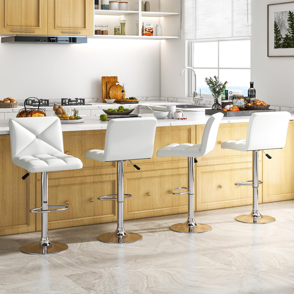 Goflame Bar Stools Set of 2/4, Modern PU Leather Swivel Counter Height Bar Stools with Back
