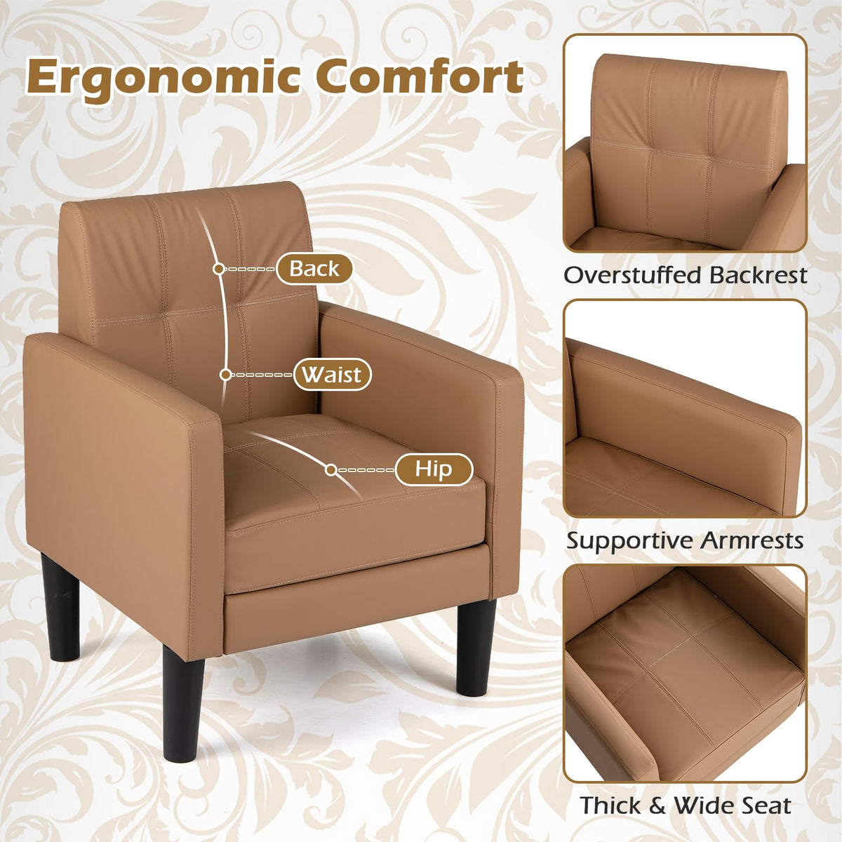 Goflame Modern Accent Chair with Removable Seat Cushion