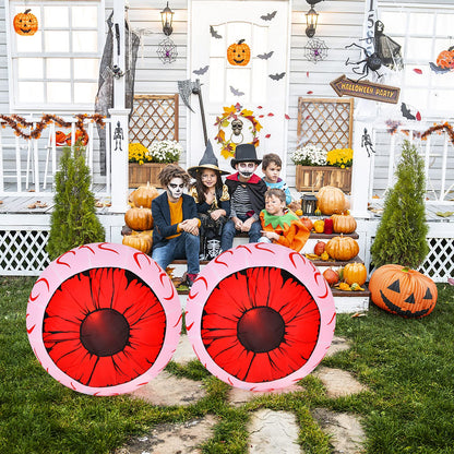 2 Pack 3 FT Halloween Inflatable Eyeballs W/ Air Blower, Red LED Lights