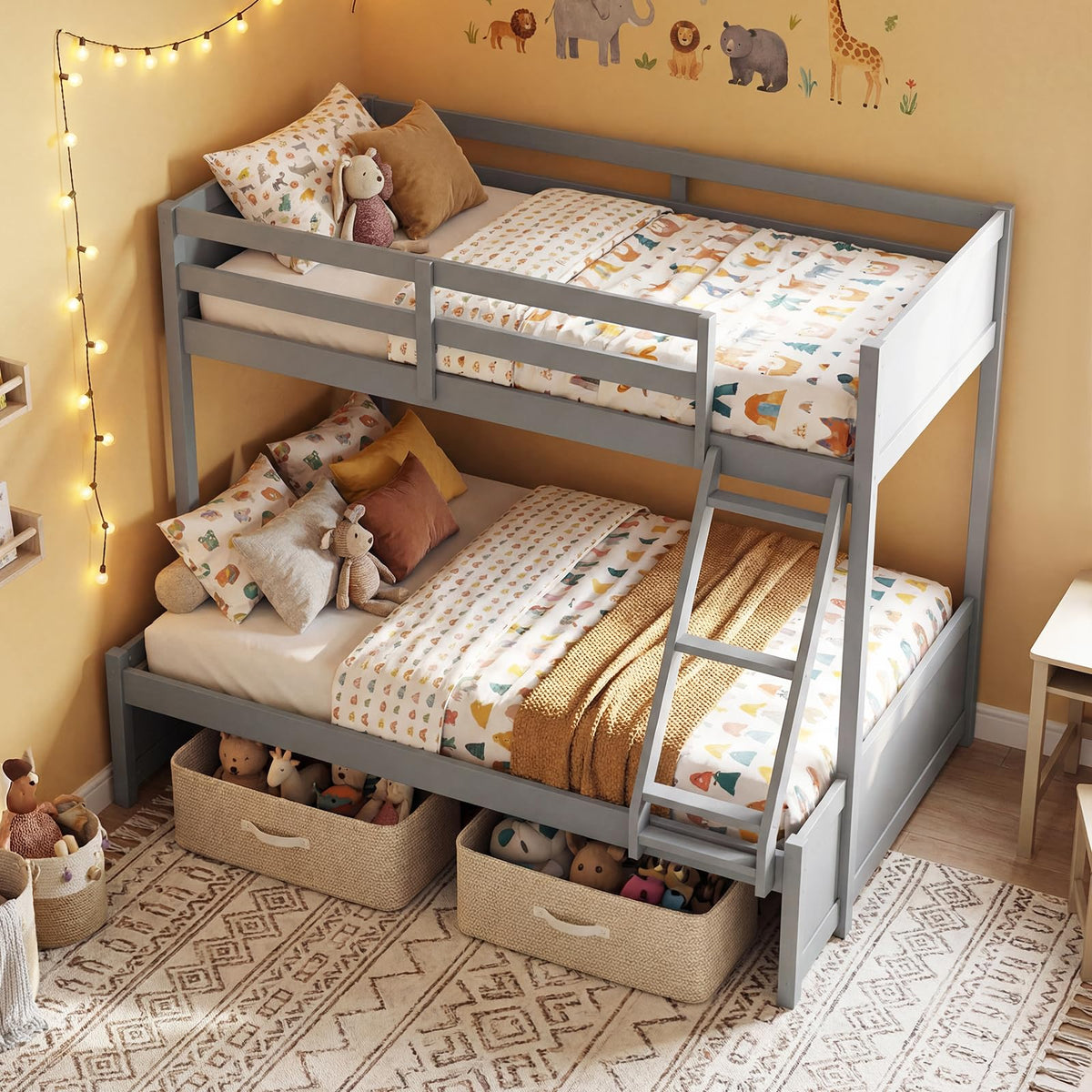 Goflame Twin Over Full Bunk Bed Wood Bunk Bed