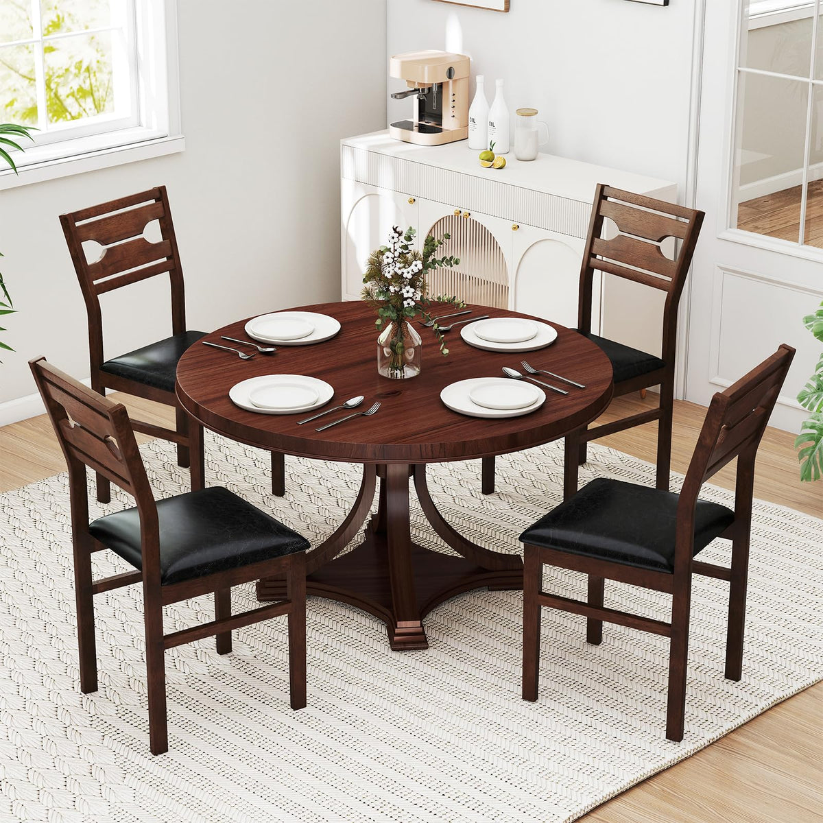 Goflame Wooden Dining Chairs Set of 2/4 PU Leather Upholstered Kitchen Armless Chair