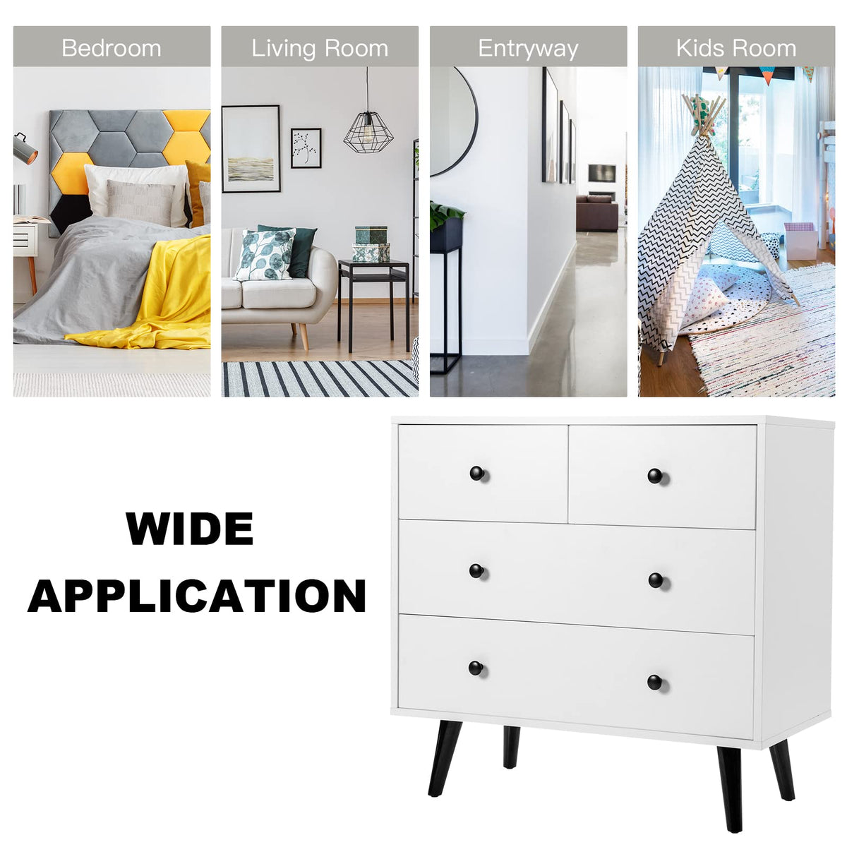 4 Drawer Dresser for Bedroom, Modern Chest of Drawers, Wood Storage Dresser Organizer for Closet
