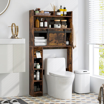 Goflame Over The Toilet Storage Cabinet, 6-Tier Freestanding above Toilet Rack with Gliding Door