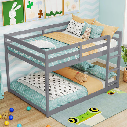 Goflame Full Over Full Bunk Bed Solid Wood Kids Bunk Bed with Full-Length Guardrails