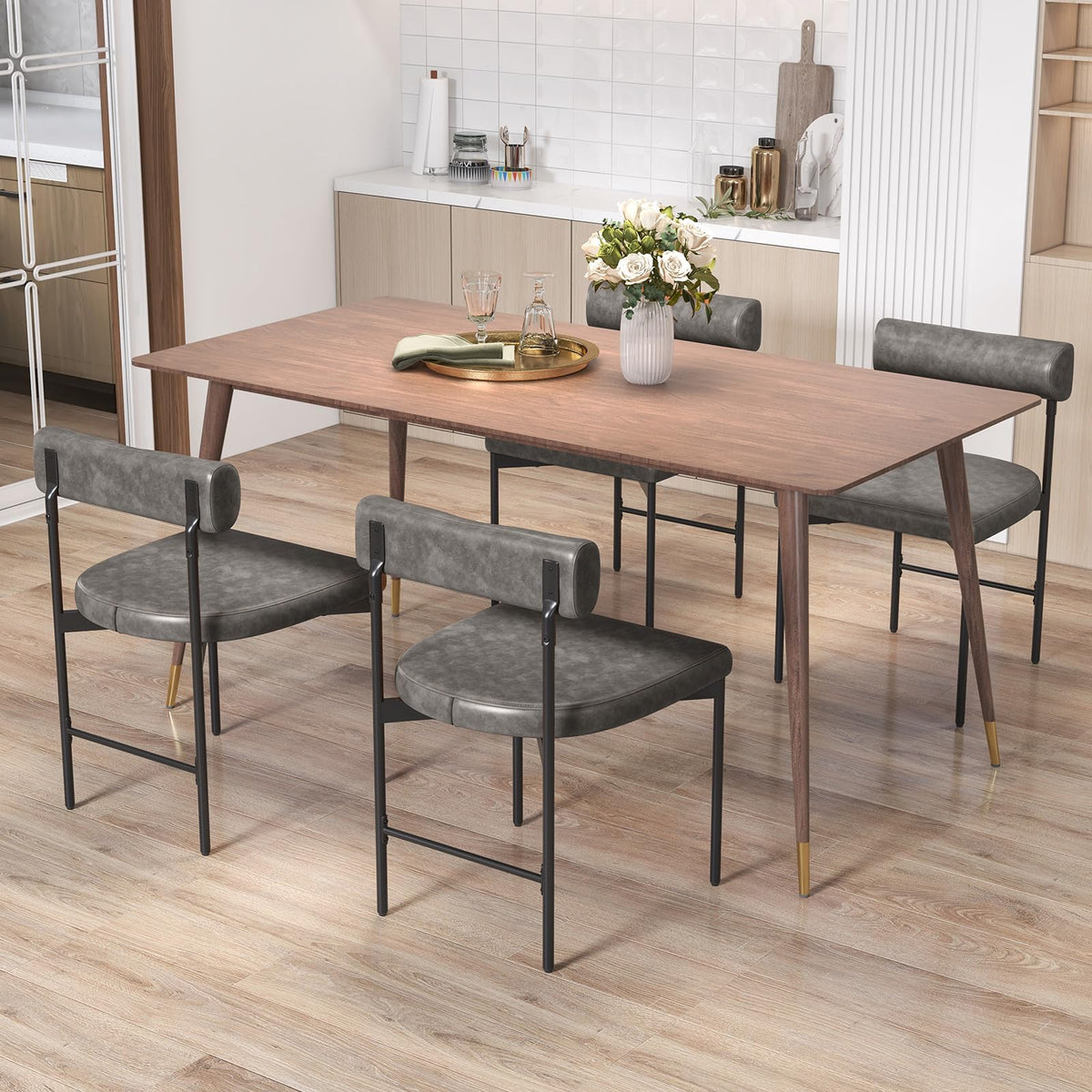 Goflame Dining Chairs, Faux Leather Upholstered Kitchen Side Chair with Padded Backrest and Cushion, Metal Legs