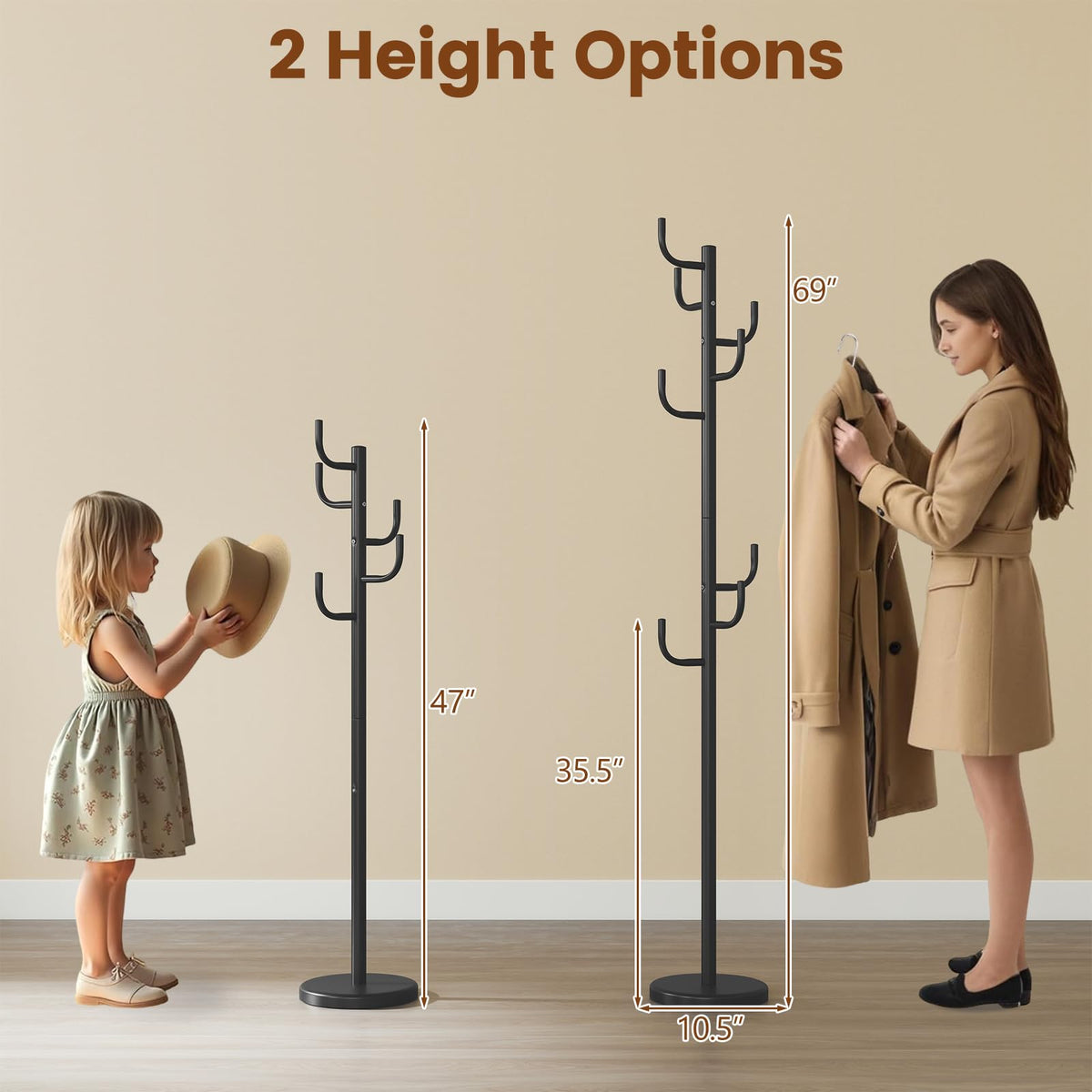 Goflame 69" Metal Coat Rack 8-Hook Cactus Clothes Stand