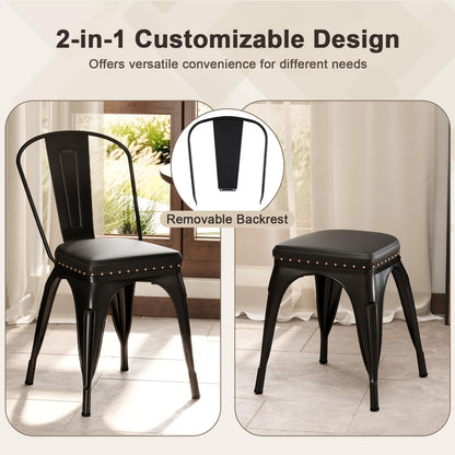 Goflame Metal Dining Chairs Set of 4 with Detachable Backrest & PU Leather Padded Seat