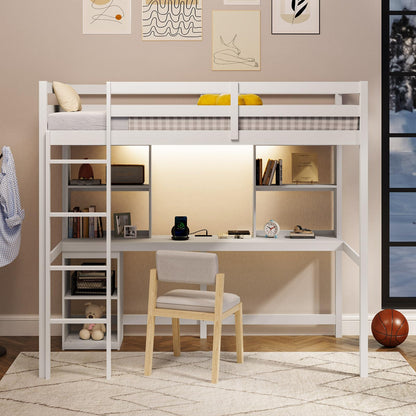 Goflame Twin Loft Bed with Desk and Hutch for Dorm Apartment