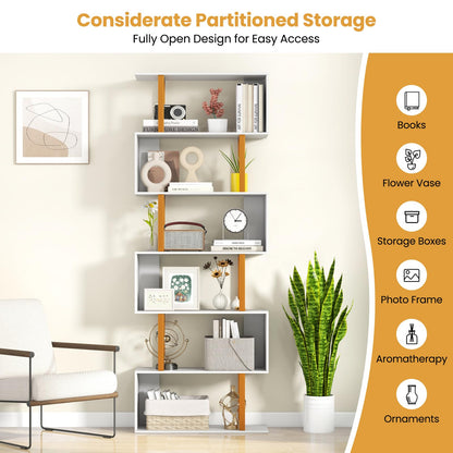 Goflame 6-Tier Modern S-Shaped Bookshelf with Anti-Tipping Kits
