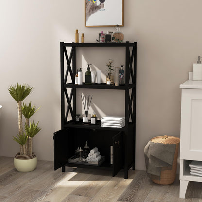 Goflame Storage Cabinet, Freestanding Storage Organizer with Open Shelves, Double Doors