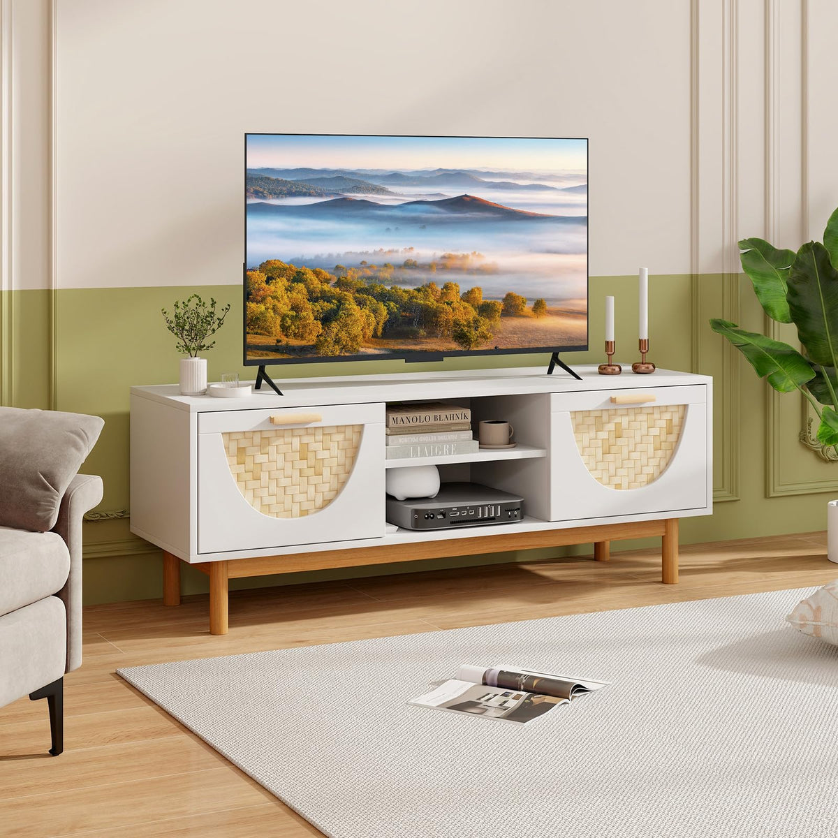 Goflame TV Stand for TV up to 55”, Television Stand with Open Shelves