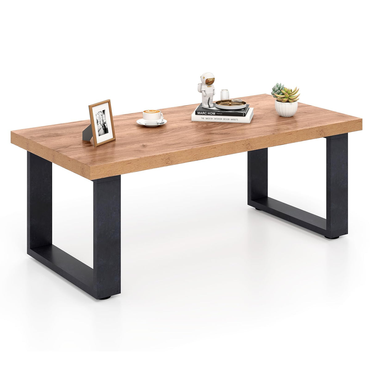 Goflame Rustic Coffee Table 47 Inch Industrial Wood Center Table with 1.8" Tabletop