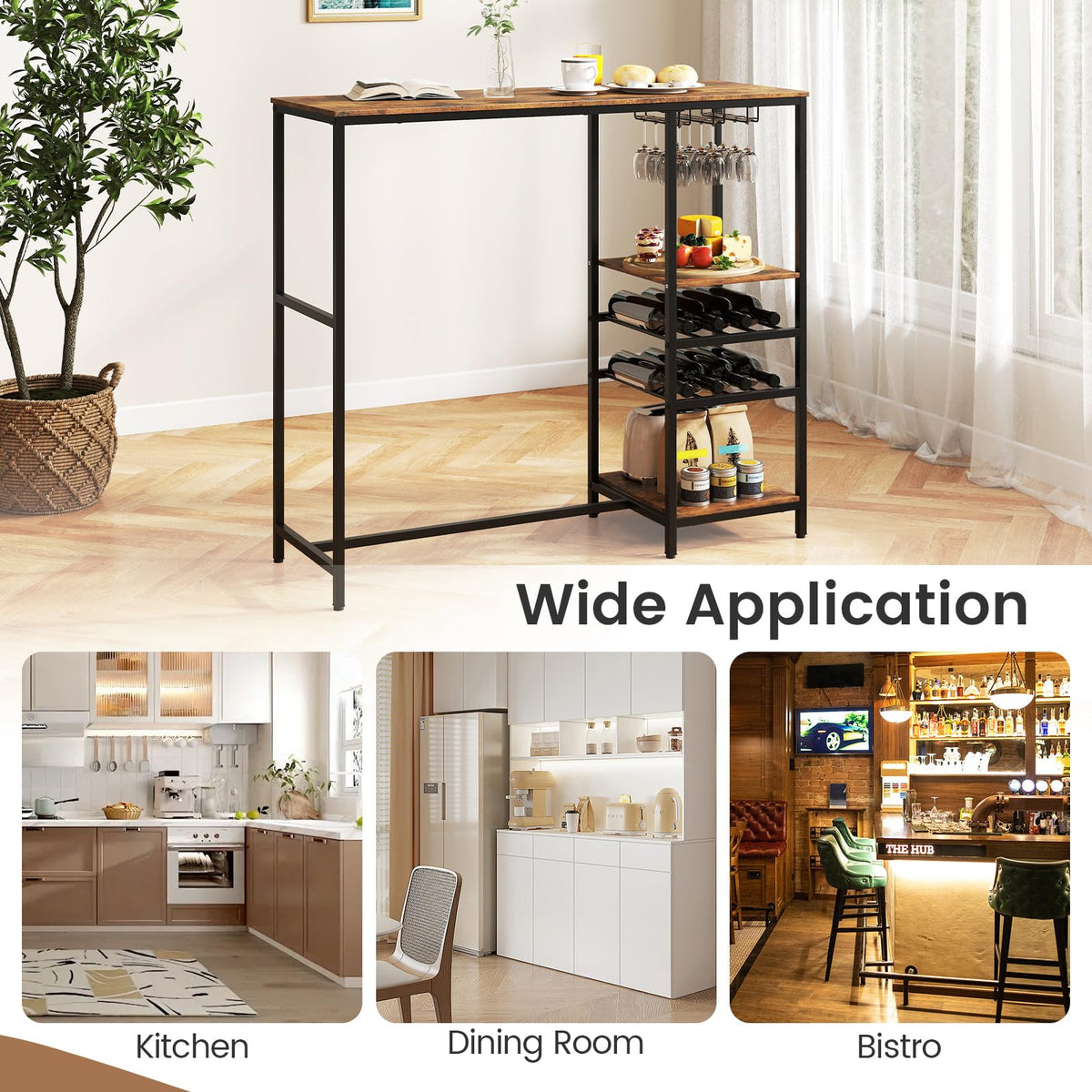 Goflame 48" Bar Table with Storage Shelves for Kitchen Living Room Dinette