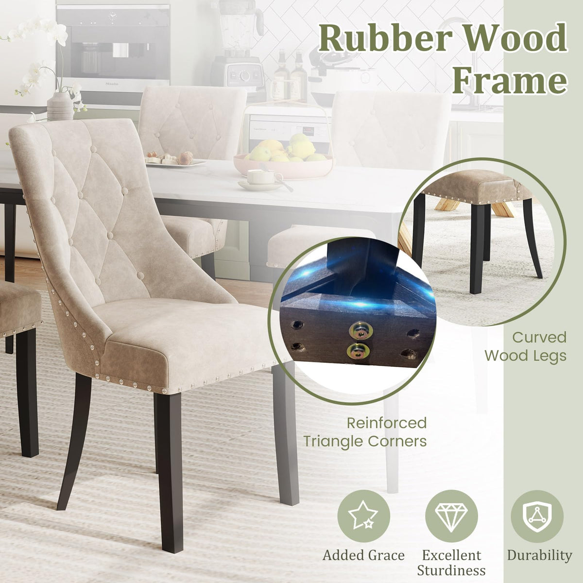 Goflame Upholstered Dining Chairs Set of 2/4, Tufted Wingback Kitchen Chairs w/Solid Wood Legs, Padded Seat