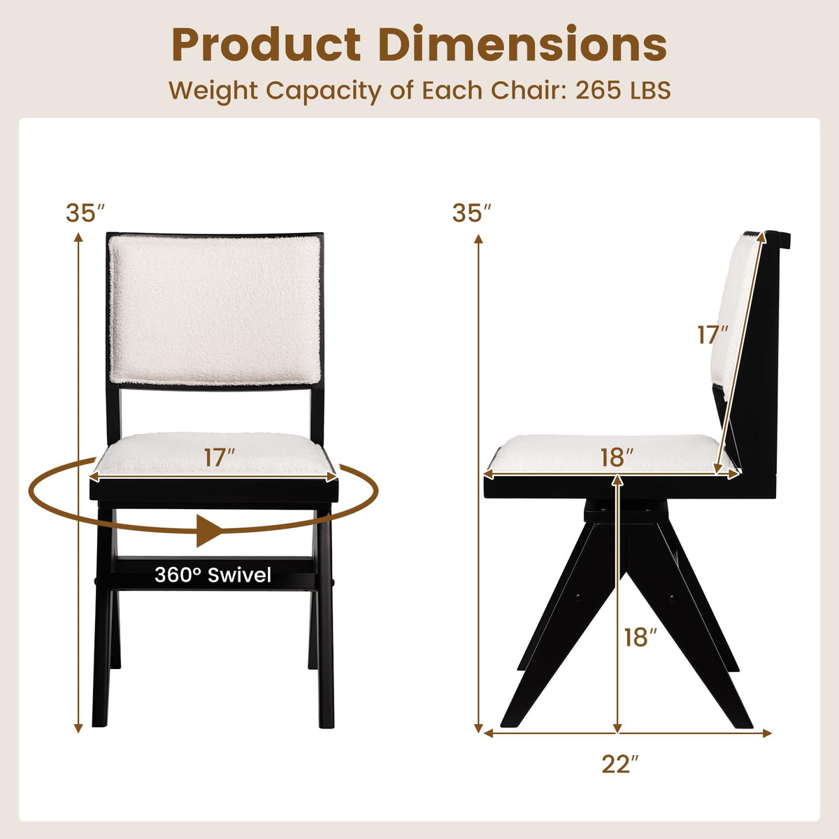 Goflame Swivel Dining Chairs Set of 2/4, Faux Sherpa Kitchen Chairs w/Rubber Wood Frame