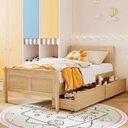 Goflame Twin/ Full/ Queen Bed with 2 Storage Drawers Wood Platform Bed with Headboard & Footboard