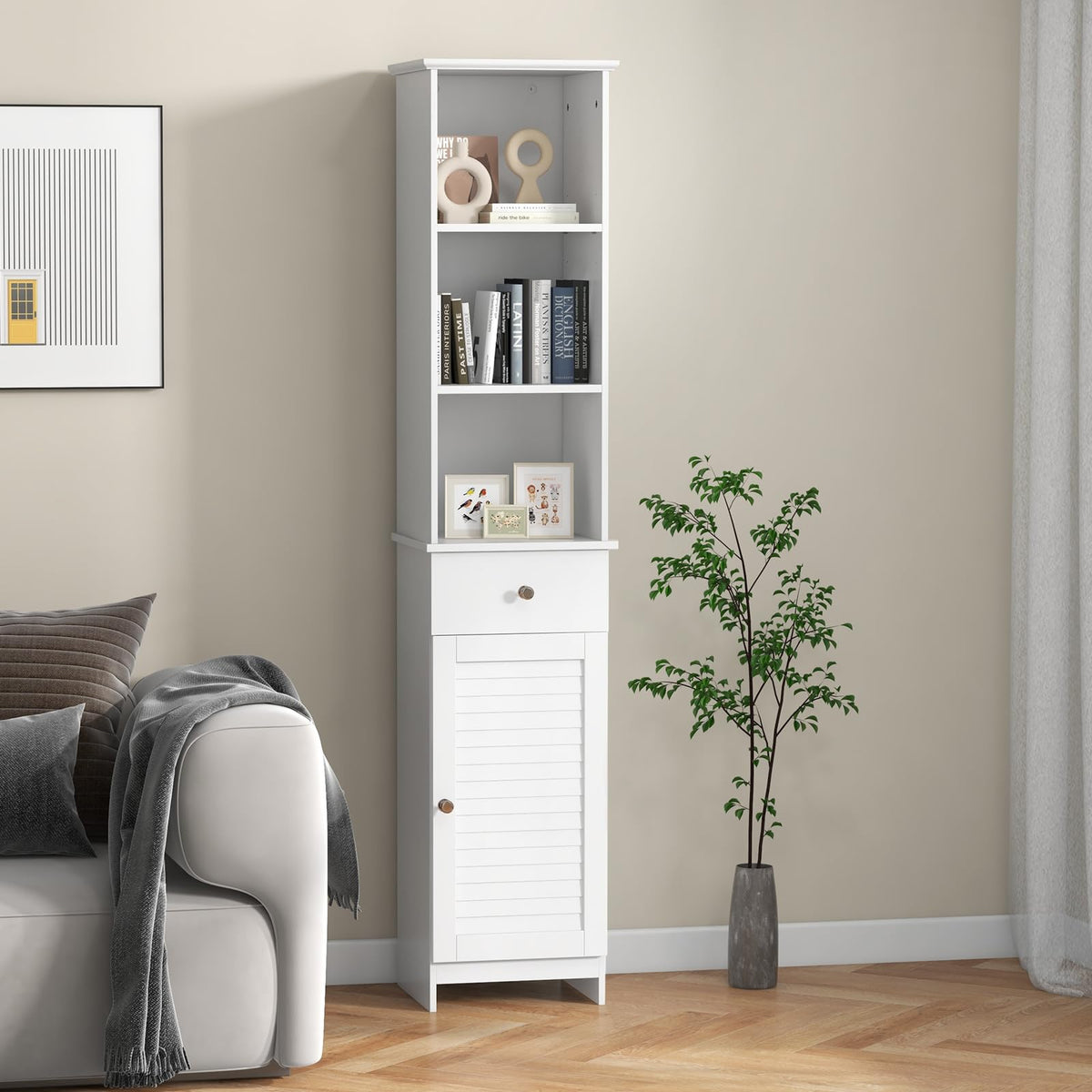 Goflame Narrow Floor Storage Cabinet with Adjustable Shelves