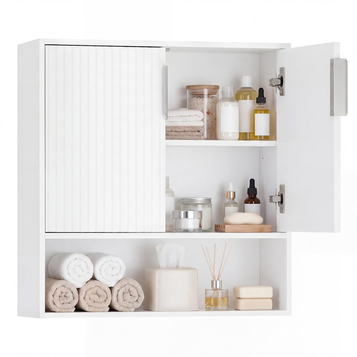 Goflame Fluted Bathroom Wall Cabinet | Over-the-Toilet Medicine Cabinet w/ 2 Doors