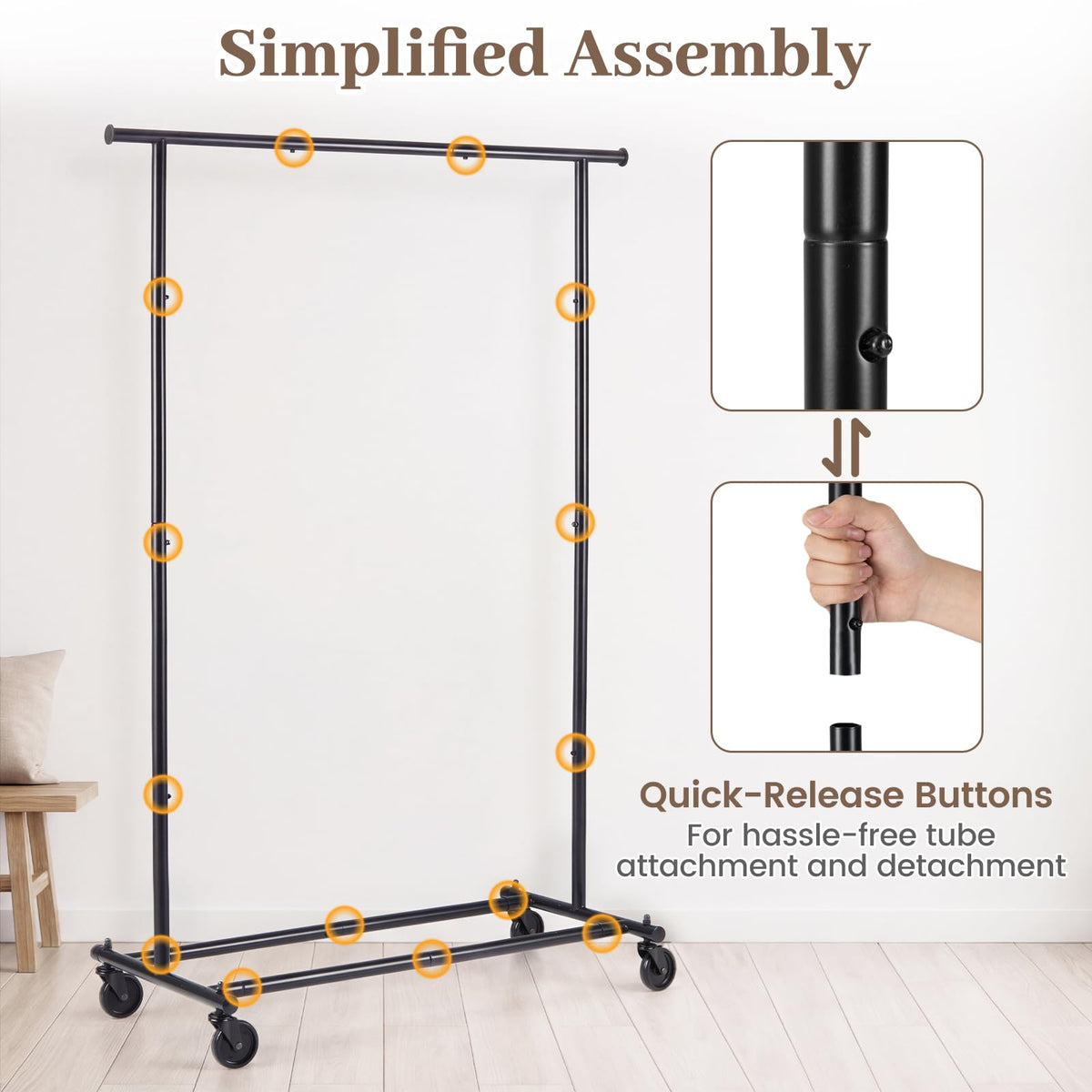 Goflame Extendable Heavy-Duty Rolling Clothing Rack with Wheels