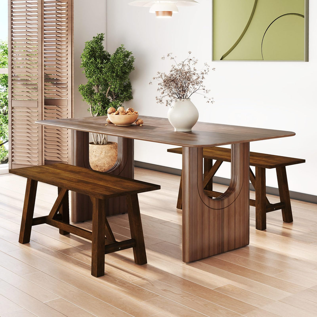 Goflame 38" Wooden Dining Bench Farmhouse Entryway Bench with Rubber Wood Frame
