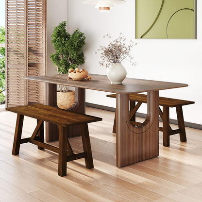 Goflame 38" Wooden Dining Bench Farmhouse Entryway Bench with Rubber Wood Frame