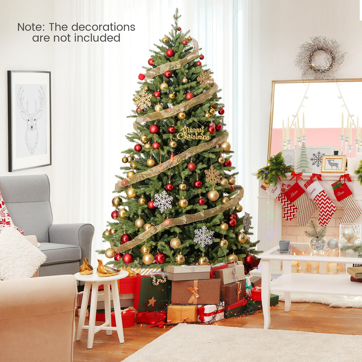 Goflame 7ft Hinged Xmas Full Tree with 470 Warm White & Multicolored LED Lights