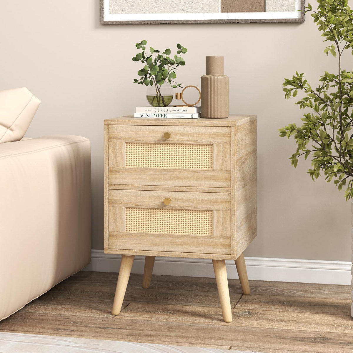 Goflame Rattan Nightstand Set of 2