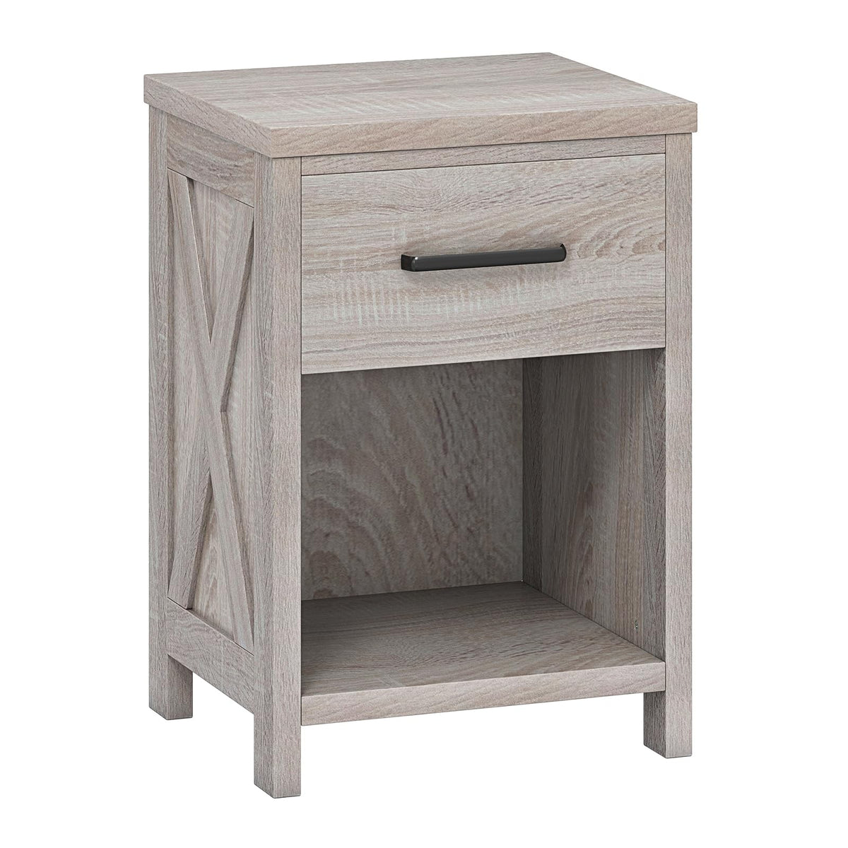 Goflame Wooden Bedside Table with Storage Drawer and Open Shelf
