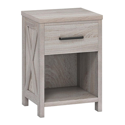 Goflame Wooden Bedside Table with Storage Drawer and Open Shelf
