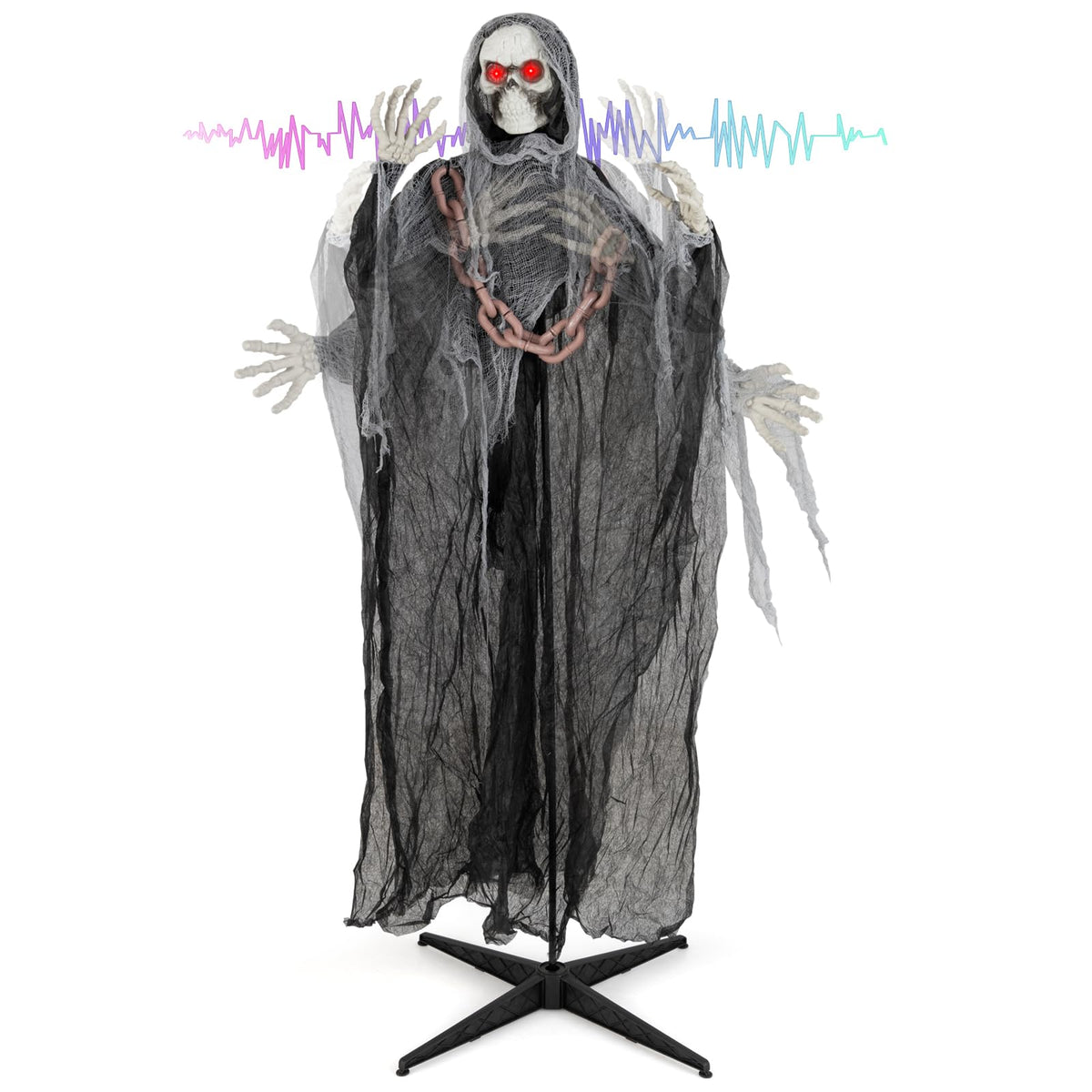 Goflame 6.4 FT Halloween Animatronic Standing Grim Reaper, Halloween Decoration with Chain