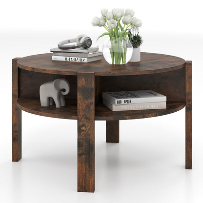 Goflame Round Coffee Table with Storage Shelves