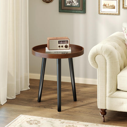 Goflame Mid Century Modern Side Table with Wooden Tray and Bamboo Legs