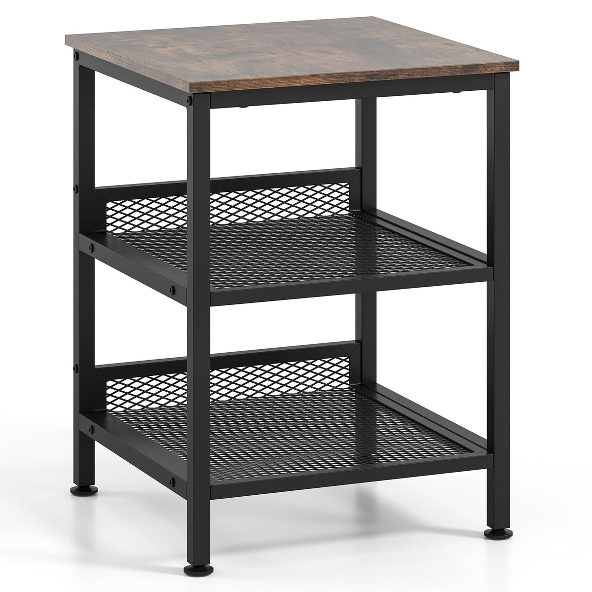 Goflame Stable Metal Frame Easy Assembly Accent Wood Look Printer Table Bedroom Nightstand(1,Black&Rustic Brown)