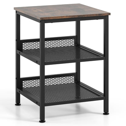 Goflame Stable Metal Frame Easy Assembly Accent Wood Look Printer Table Bedroom Nightstand(1,Black&Rustic Brown)