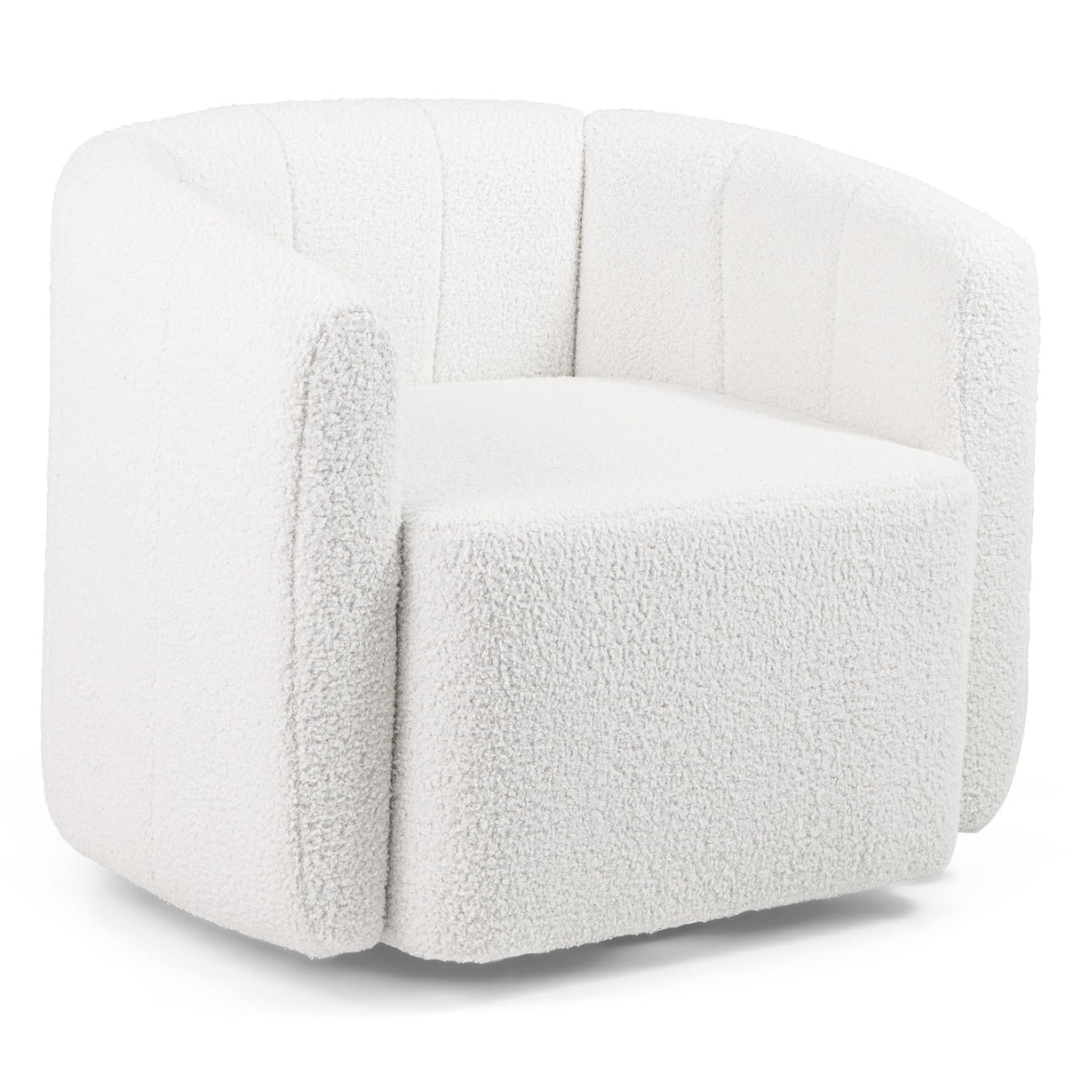 Goflame 360° Swivel Accent Chair - Sherpa Upholstered Boucle Barrel Club Chair with Padded Armrests