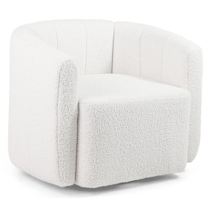Goflame 360° Swivel Accent Chair - Sherpa Upholstered Boucle Barrel Club Chair with Padded Armrests