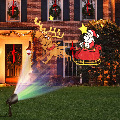 Goflame Christmas Projector Lights Outdoor | LED Santa Claus on Sleigh Projection Lamp
