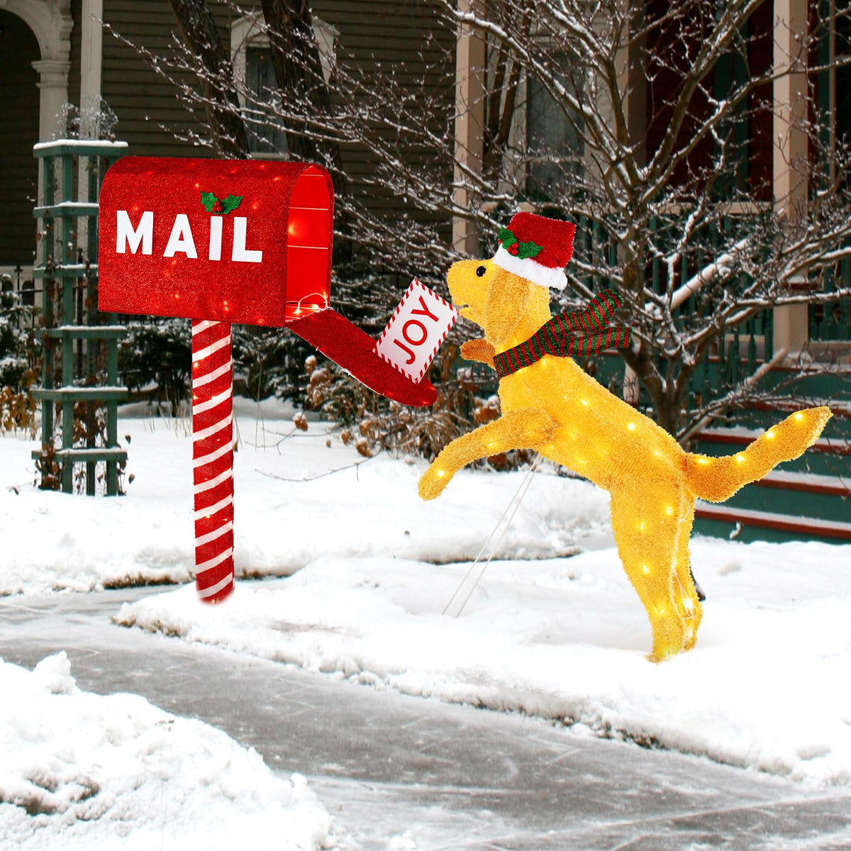 Goflame 3.5 FT Lighted Dachshund Climbing Mailbox, Pre-Lit Christmas Holiday Decoration