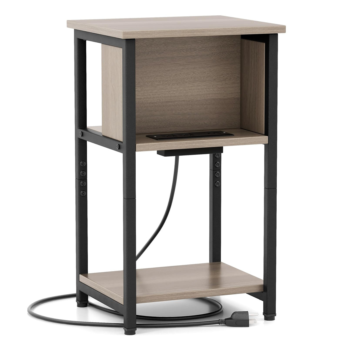 Goflame Nightstand with Charging Station, 3-Tier End Table with USB Ports & Power Outlets