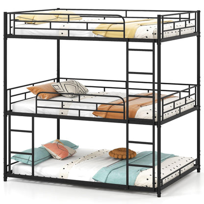 Goflame Metal Full Over Full Over Full Bunkbeds with Safety Guardrails & 2 Ladders