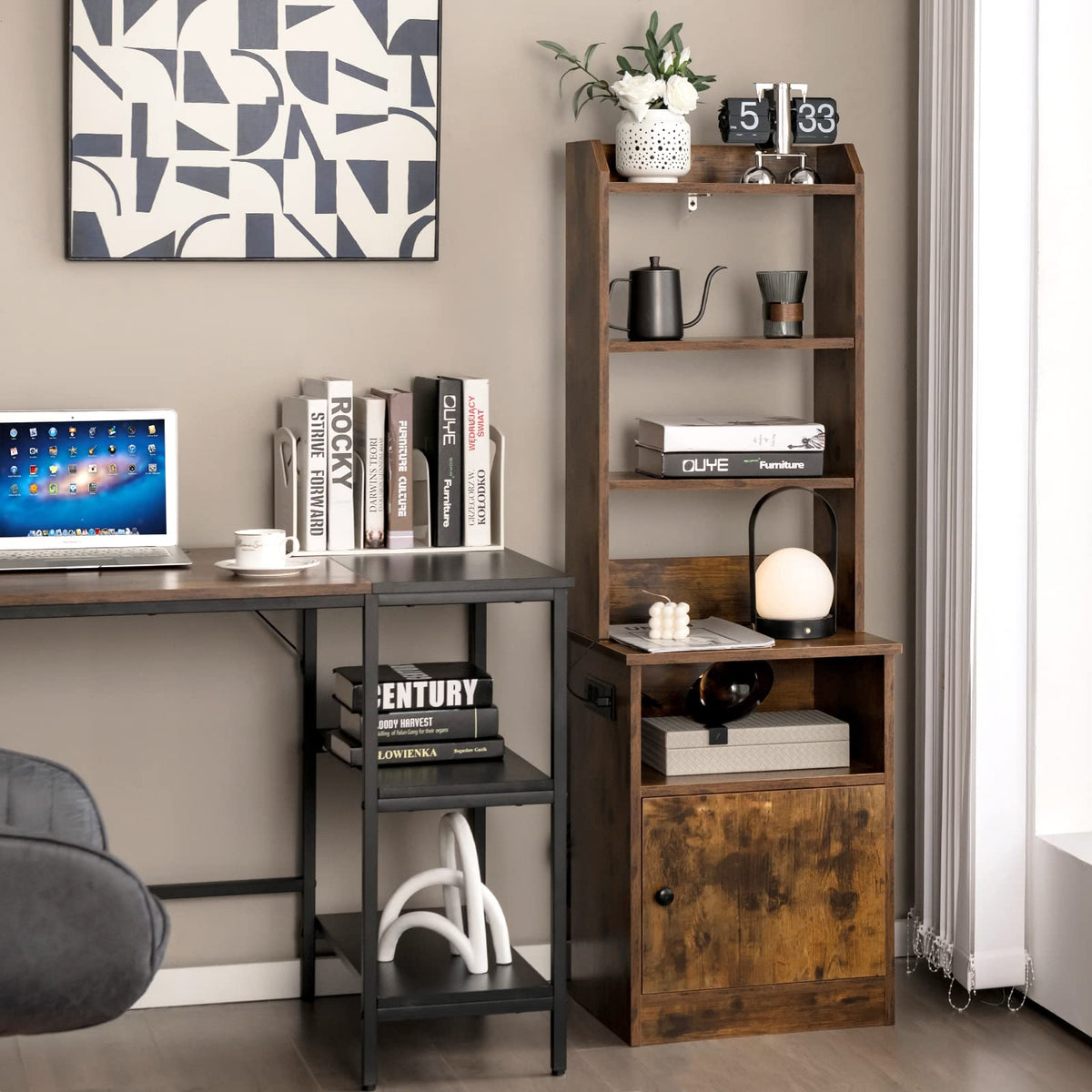 Goflame Nightstand with Charging Station - 55" Tall Bedside Table