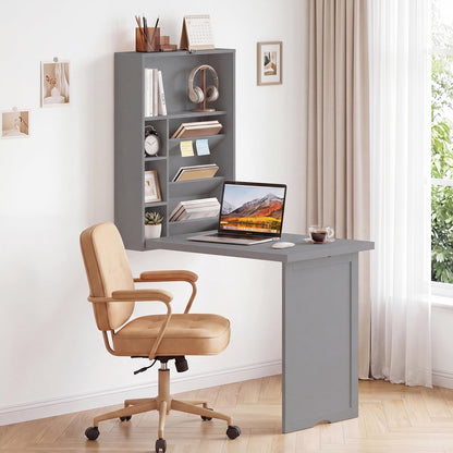 Goflame Wall Mounted Desk | Foldable Convertible Computer Desk with Storage Shelves