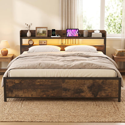 Goflame King Size Bed Frame with Storage Headboard