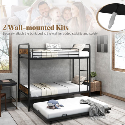 Goflame Metal Twin Over Twin Bunk Bed with Trundle