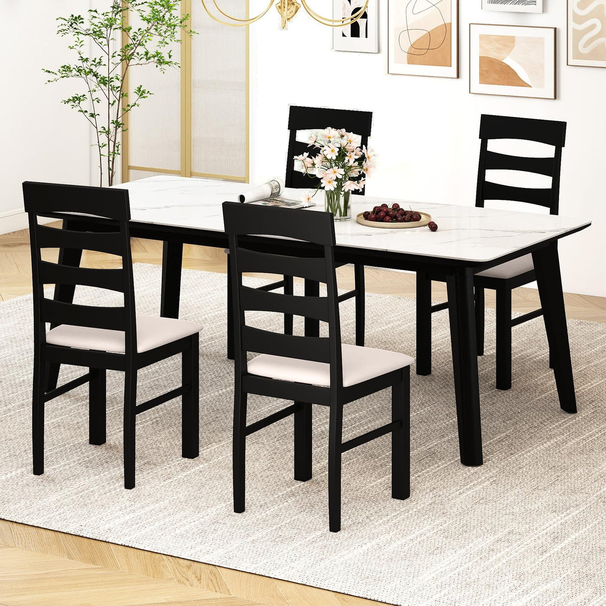 Goflame Dining Chairs Set of 2/4 with Padded Seat & Rubber Wood Frame