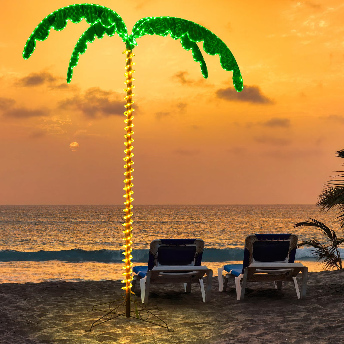 Goflame 7.5 FT Lighted Palm Tree, Tropical Christmas Tree with 332 LED Lights
