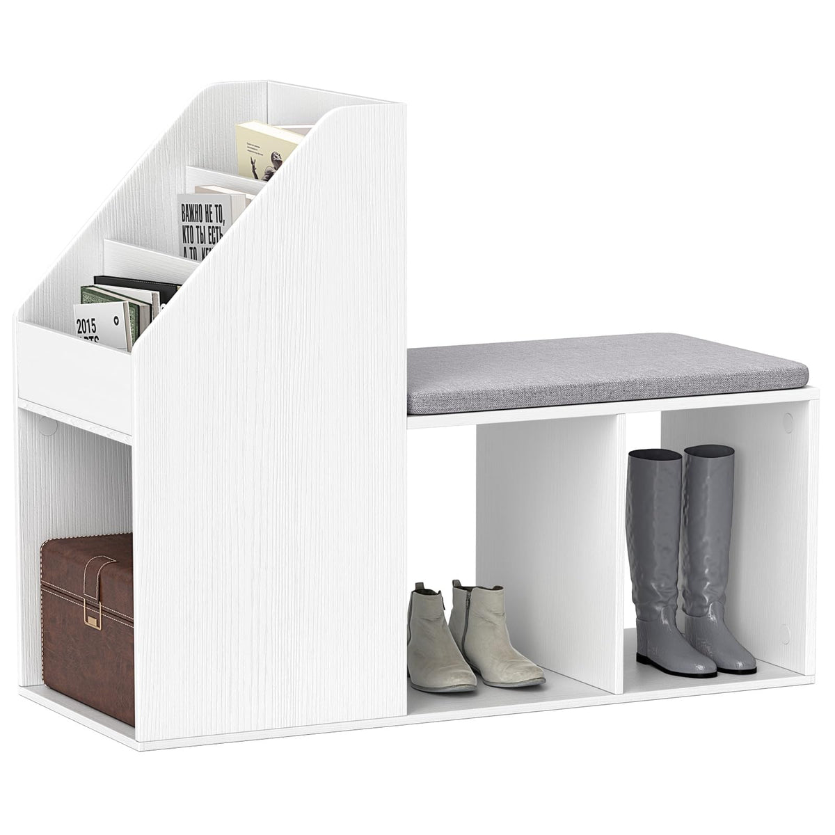 Goflame Shoe Storage Bench, Entryway Bench w/Side Holder & Padded Seat Cushion, 3 Storage Compartments