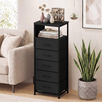 Goflame Modern 39" Bedside Table with Integrated Charging Station & 5 Fabric Drawers (1/2)