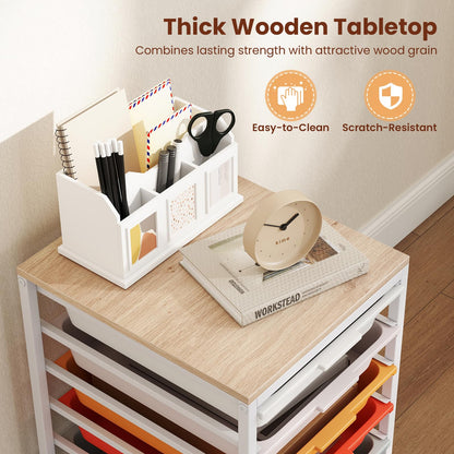 Goflame 6-Drawer Rolling Storage Cart with Wooden Tabletop