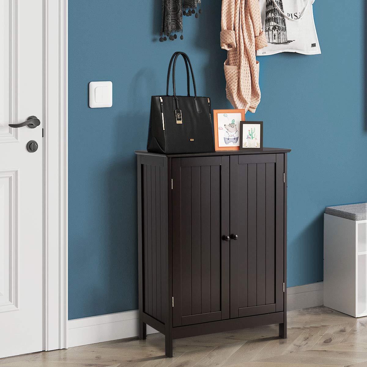 Goflame Storage Cabinet with Doors and Shelves - Freestanding Storage Organizer with Anti-Tipping Device